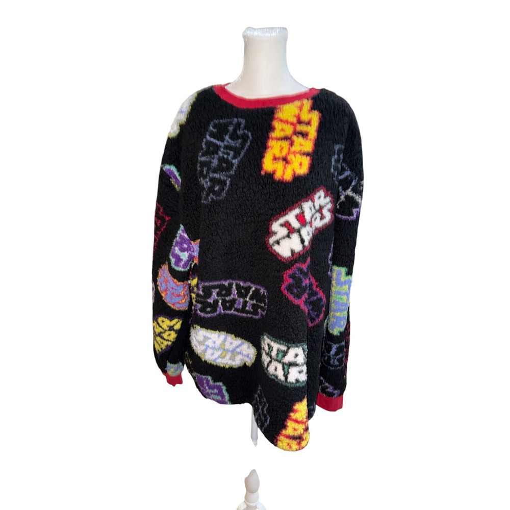 Disney Star Wars Sherpa Fleece Sweatshirt Mens XXL Neon Logo Borg Pullover Black